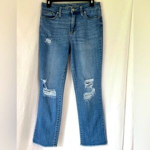 Light Blue Distressed Straight Leg Jeans